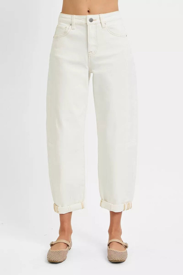 RISEN Full Size High Rise Barrel Cropped Jeans Plus Size - AMVIM