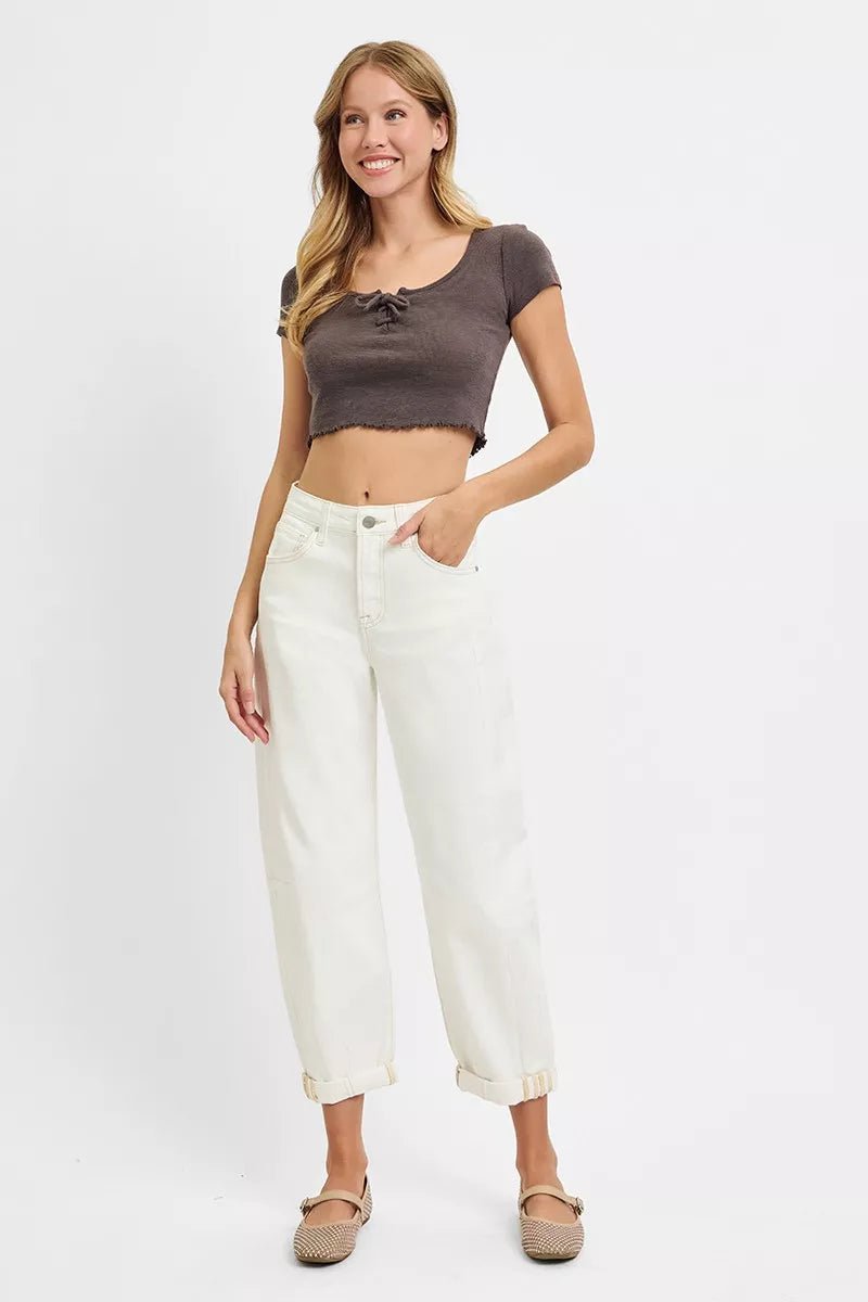 RISEN Full Size High Rise Barrel Cropped Jeans Plus Size - AMVIM