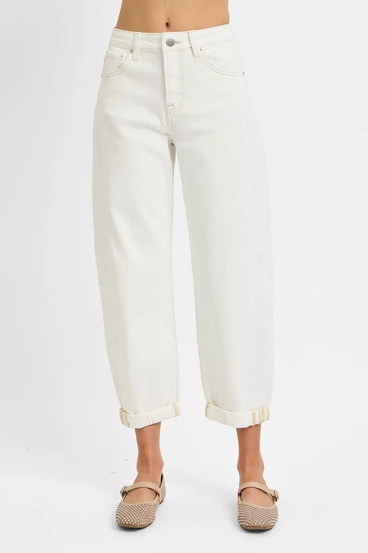 RISEN Full Size High Rise Barrel Cropped Jeans Plus Size - AMVIM