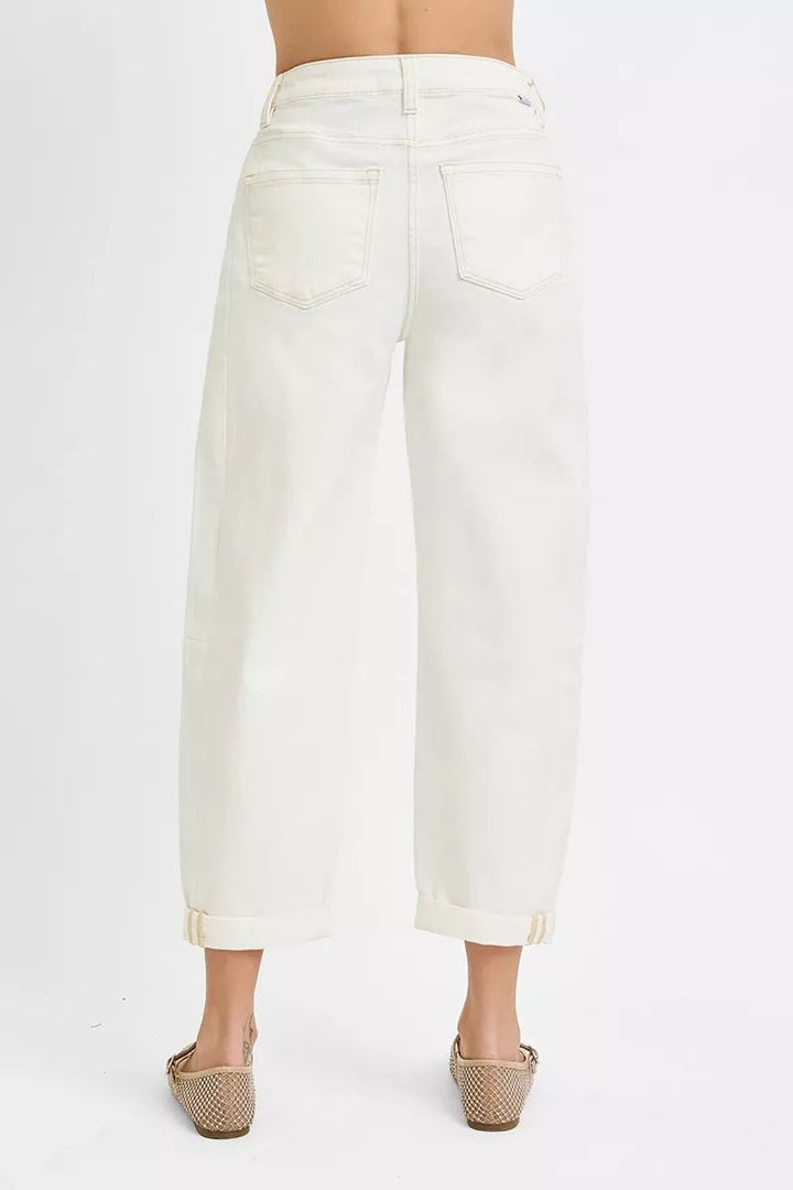 RISEN Full Size High Rise Barrel Cropped Jeans Plus Size - AMVIM