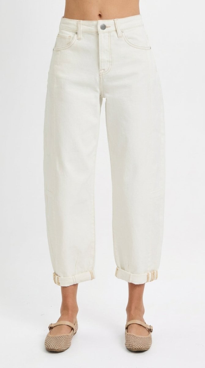 RISEN Full Size High Rise Barrel Cropped Jeans Plus Size - AMVIM