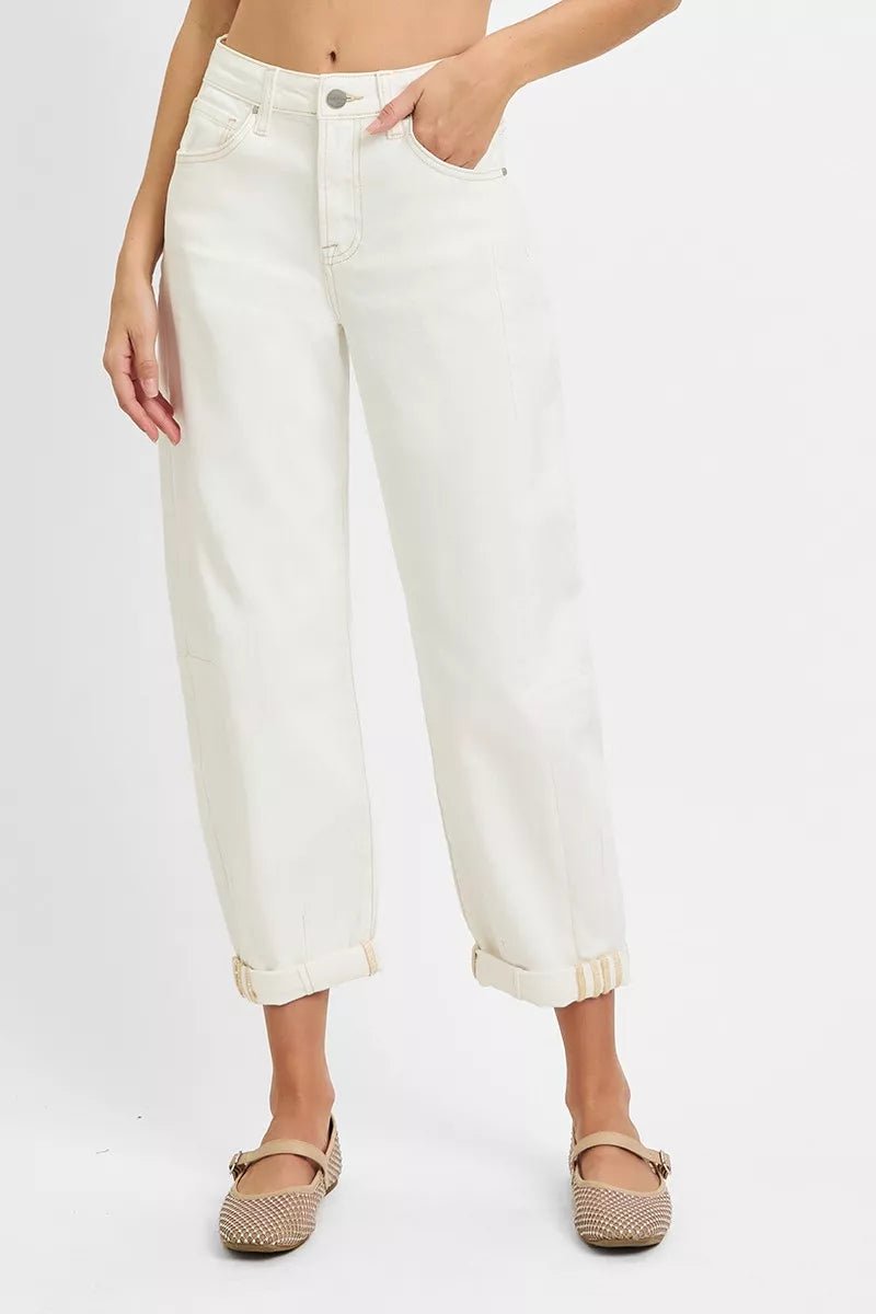 RISEN Full Size High Rise Barrel Cropped Jeans Plus Size - AMVIM