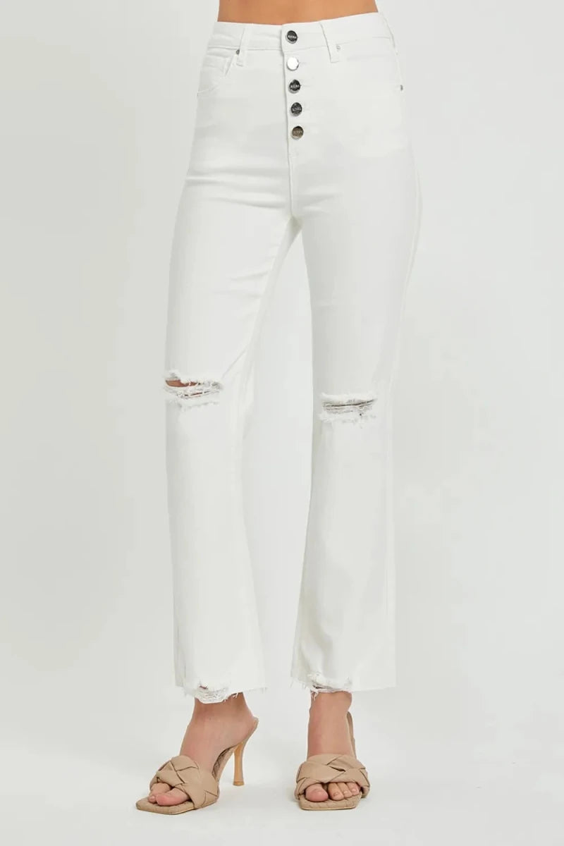 RISEN Full Size High Rise Button Fly Straight Ankle Jeans - AMVIM
