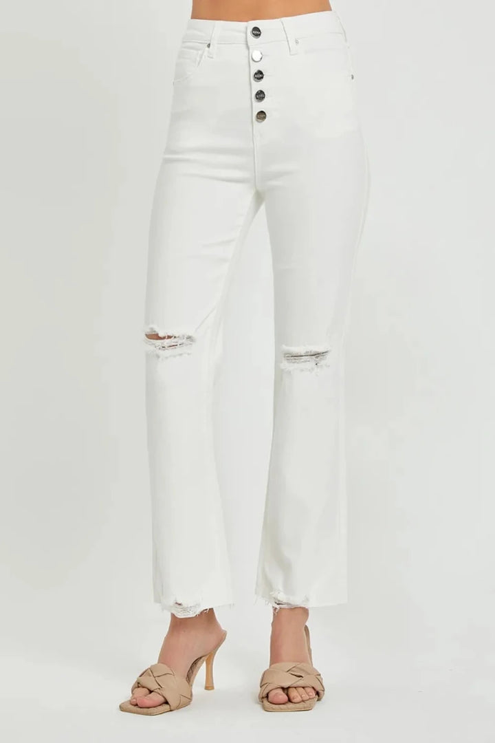 RISEN Full Size High Rise Button Fly Straight Ankle Jeans - AMVIM