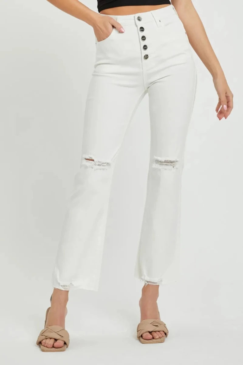 RISEN Full Size High Rise Button Fly Straight Ankle Jeans - AMVIM