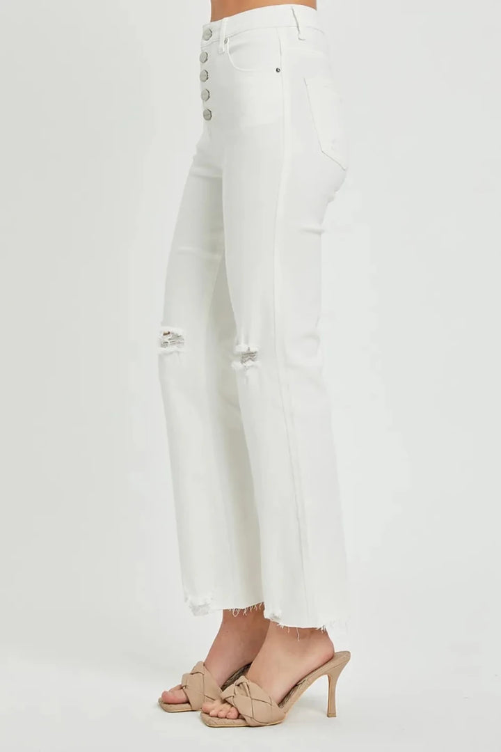 RISEN Full Size High Rise Button Fly Straight Ankle Jeans - AMVIM