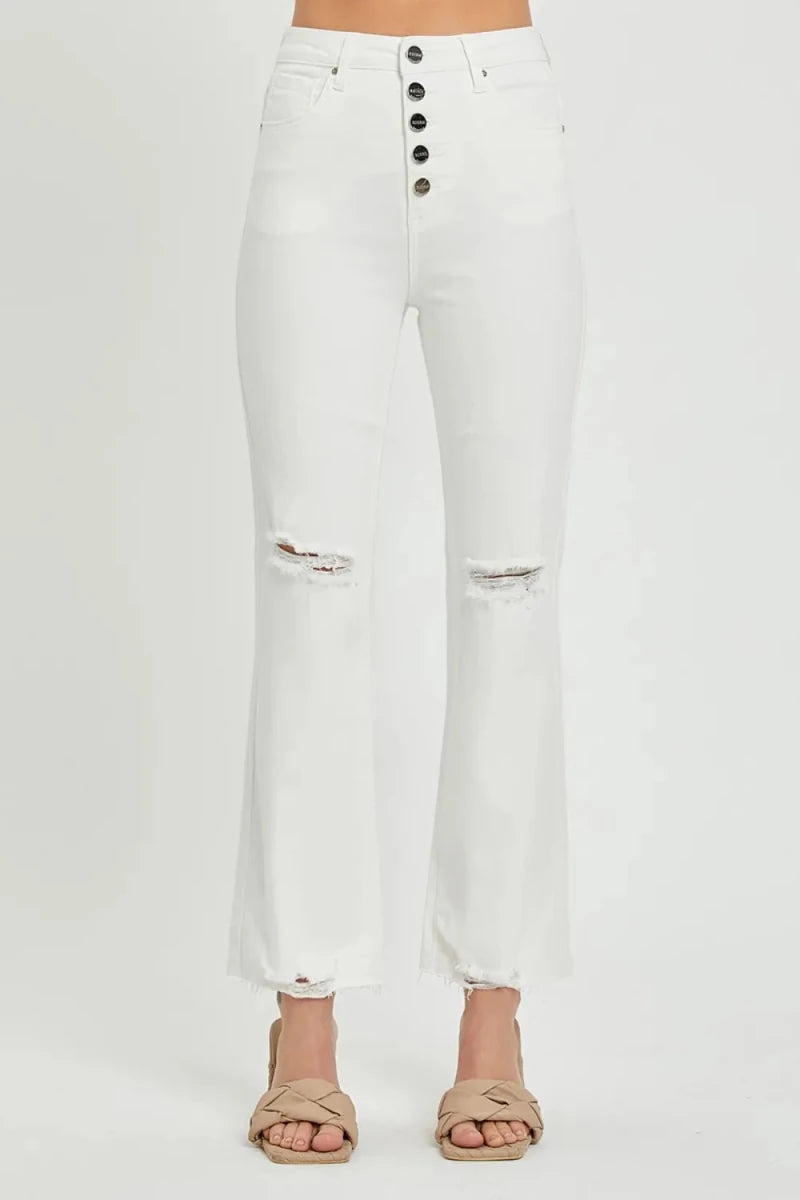 RISEN Full Size High Rise Button Fly Straight Ankle Jeans - AMVIM