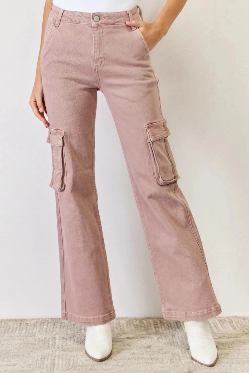RISEN Full Size High Rise Cargo Wide Leg Jeans - AMVIM