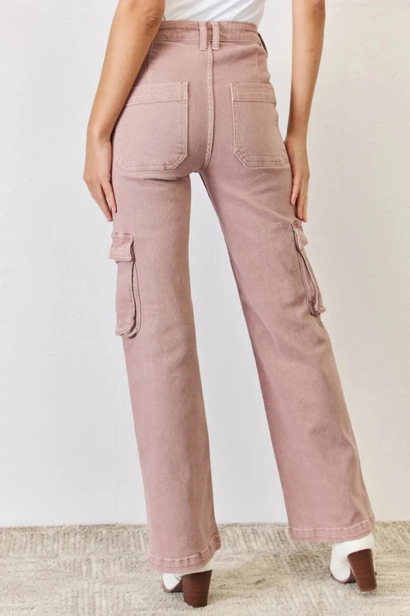 RISEN Full Size High Rise Cargo Wide Leg Jeans - AMVIM