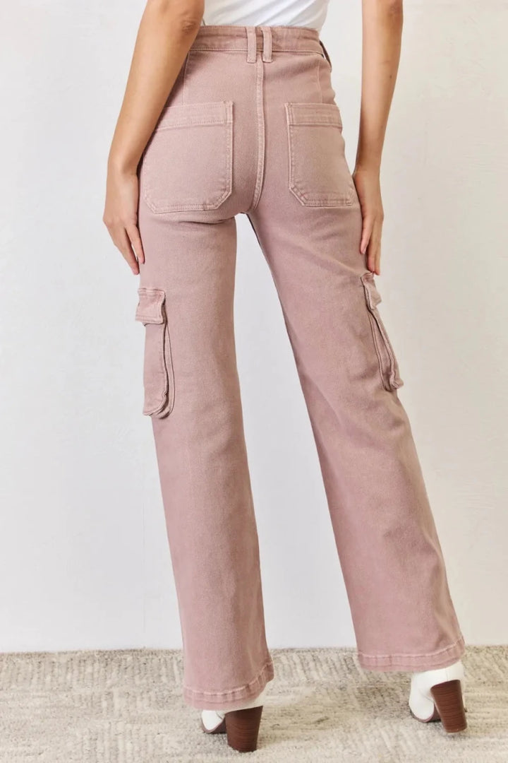 RISEN Full Size High Rise Cargo Wide Leg Jeans - AMVIM