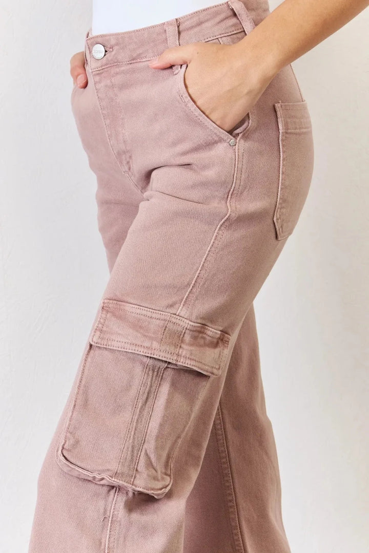 RISEN Full Size High Rise Cargo Wide Leg Jeans - AMVIM