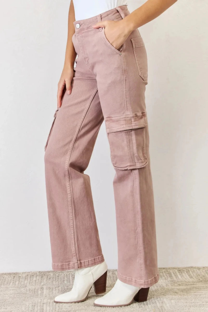 RISEN Full Size High Rise Cargo Wide Leg Jeans - AMVIM