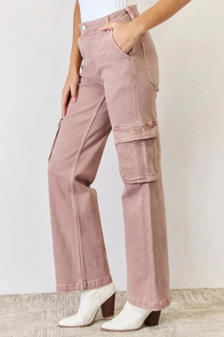 RISEN Full Size High Rise Cargo Wide Leg Jeans - AMVIM