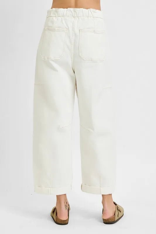 RISEN Full Size High Rise Crop Wide Barrel Cargo Pocket Jeans Plus Size - AMVIM