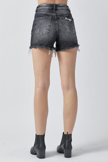 RISEN Full Size High Rise Distressed Denim Shorts - AMVIM