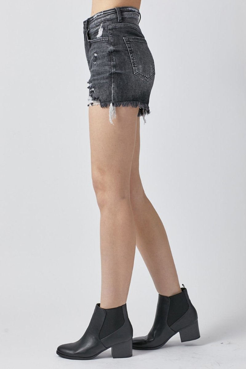 RISEN Full Size High Rise Distressed Denim Shorts - AMVIM