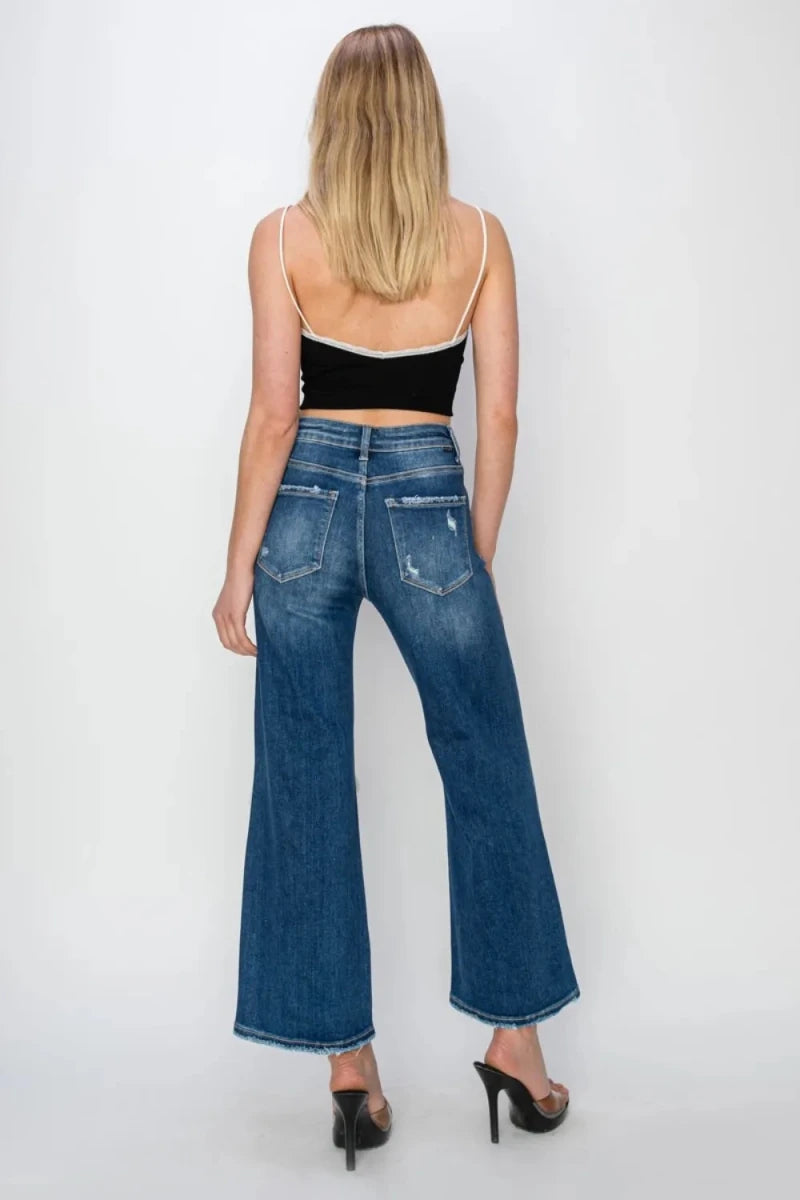 Risen Full Size High Rise Patch Detailed Wide Leg Crop Jeans - AMVIM