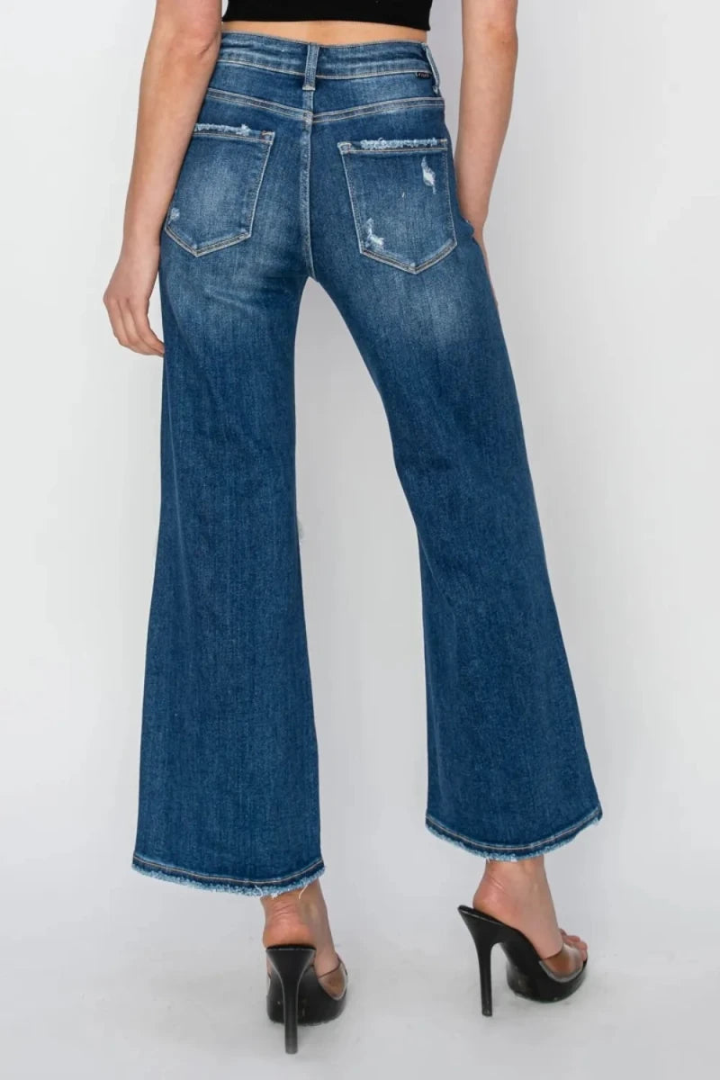 Risen Full Size High Rise Patch Detailed Wide Leg Crop Jeans - AMVIM