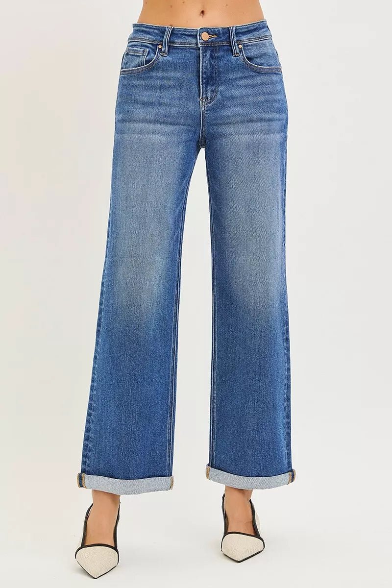 RISEN Full Size High Rise Relaxed Fit Ankle Straight Cuff Jeans Plus Size - AMVIM