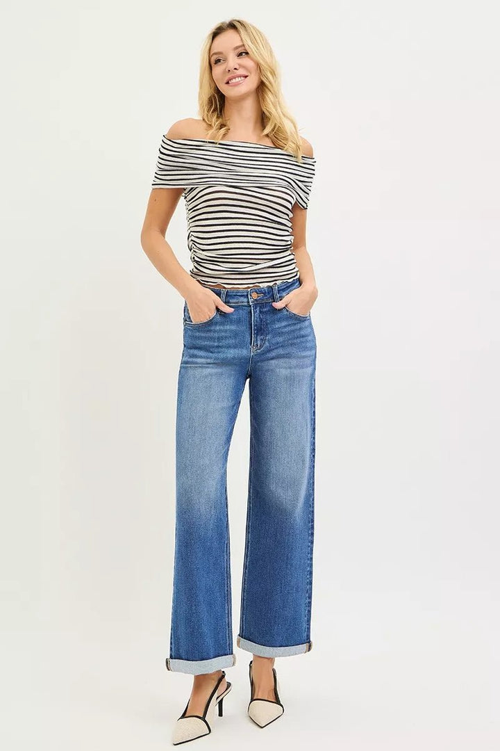 RISEN Full Size High Rise Relaxed Fit Ankle Straight Cuff Jeans Plus Size - AMVIM