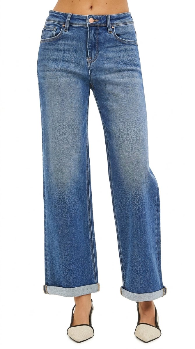 RISEN Full Size High Rise Relaxed Fit Ankle Straight Cuff Jeans Plus Size - AMVIM
