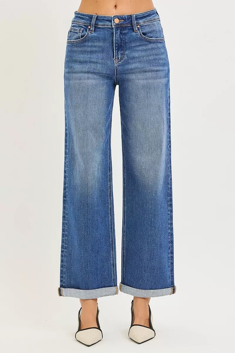 RISEN Full Size High Rise Relaxed Fit Ankle Straight Cuff Jeans Plus Size - AMVIM