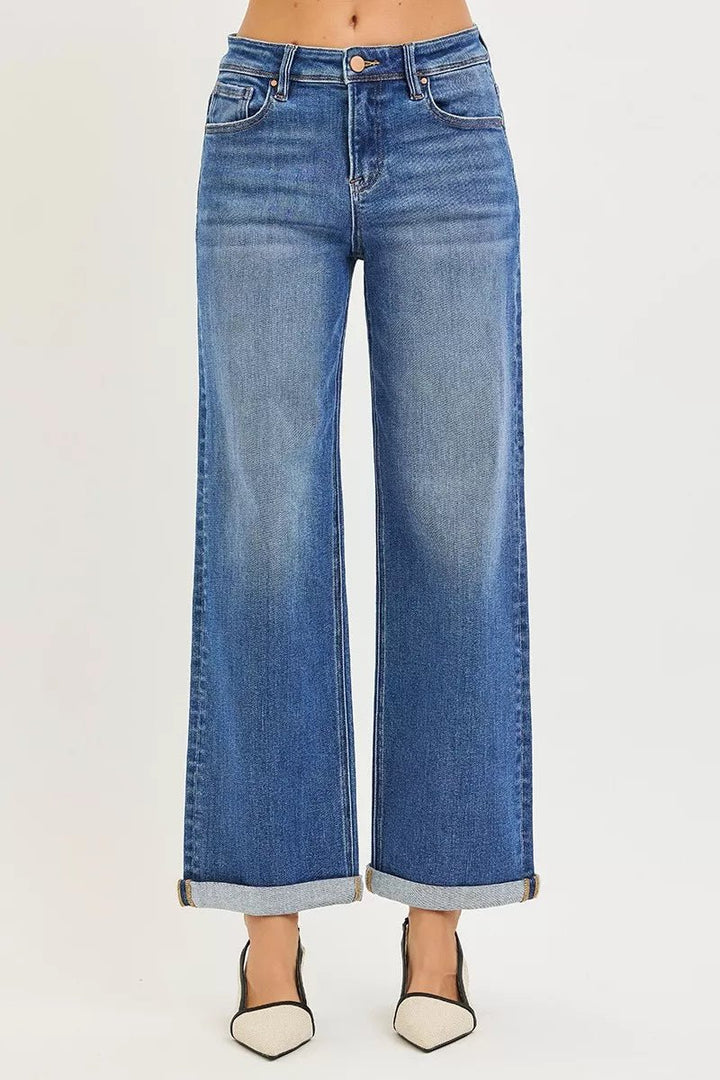 RISEN Full Size High Rise Relaxed Fit Ankle Straight Cuff Jeans Plus Size - AMVIM