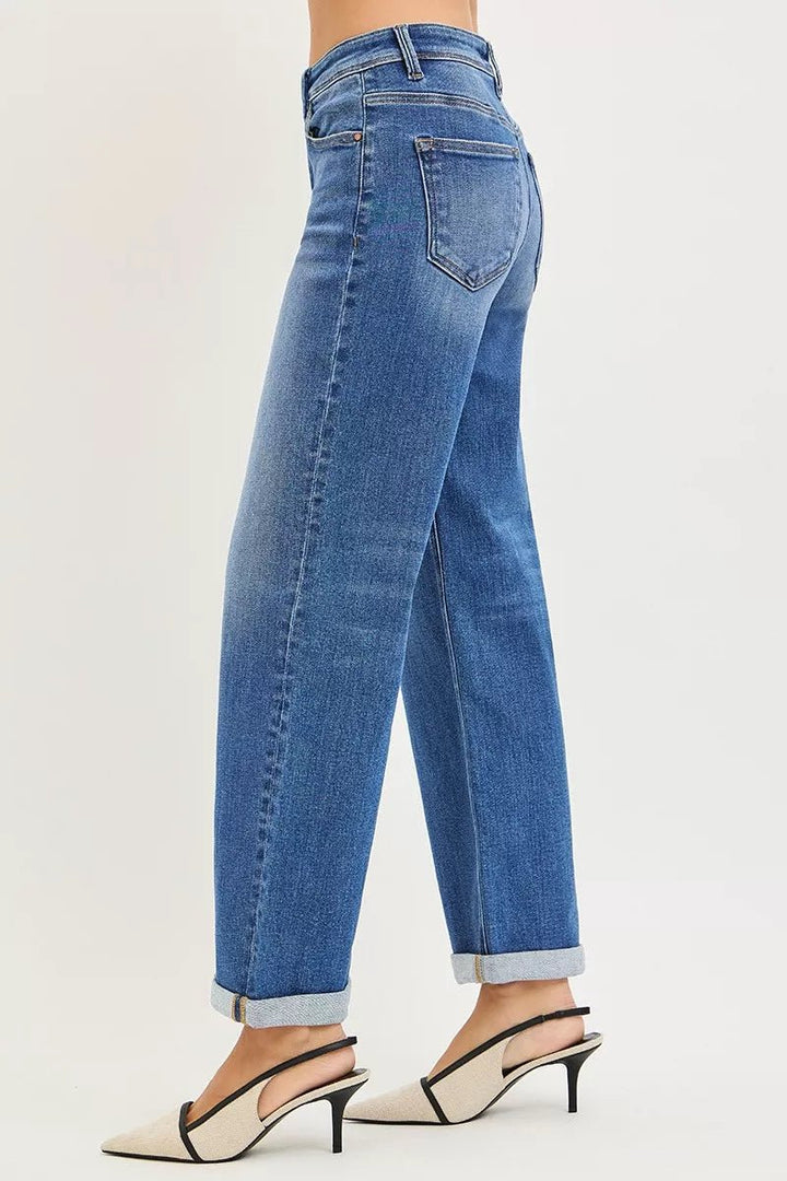 RISEN Full Size High Rise Relaxed Fit Ankle Straight Cuff Jeans Plus Size - AMVIM