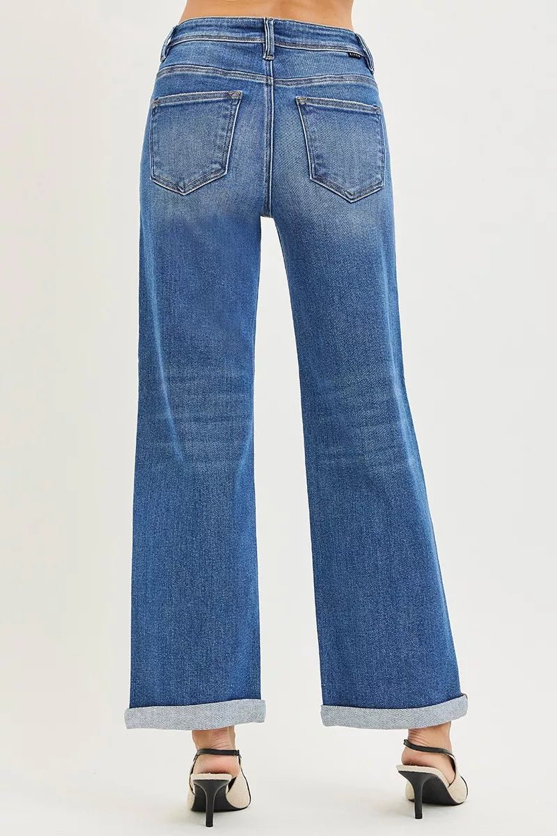 RISEN Full Size High Rise Relaxed Fit Ankle Straight Cuff Jeans Plus Size - AMVIM