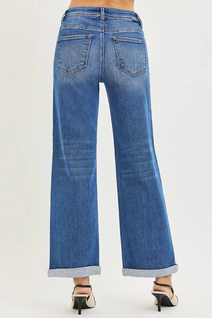 RISEN Full Size High Rise Relaxed Fit Ankle Straight Cuff Jeans Plus Size - AMVIM