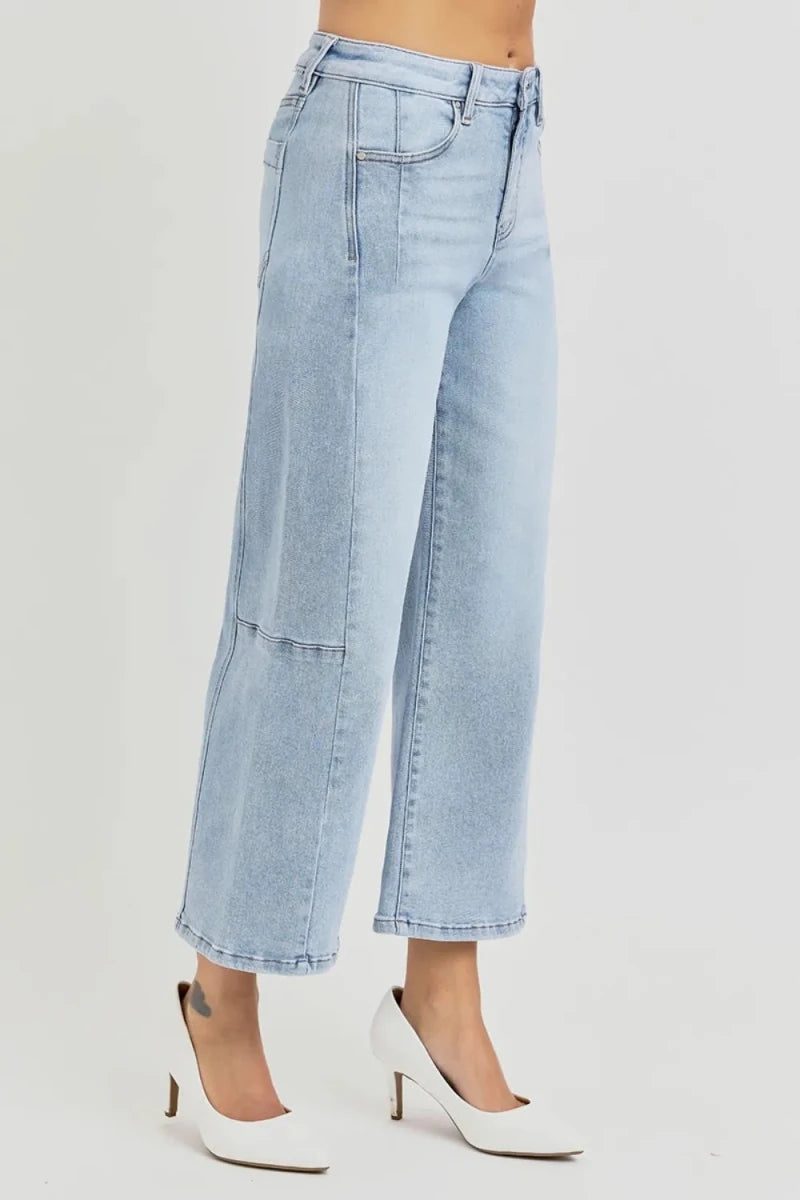 RISEN Full Size High Rise Seamed Detail Wide Leg Crop Jeans - AMVIM