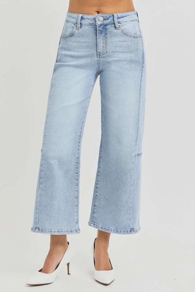 RISEN Full Size High Rise Seamed Detail Wide Leg Crop Jeans - AMVIM
