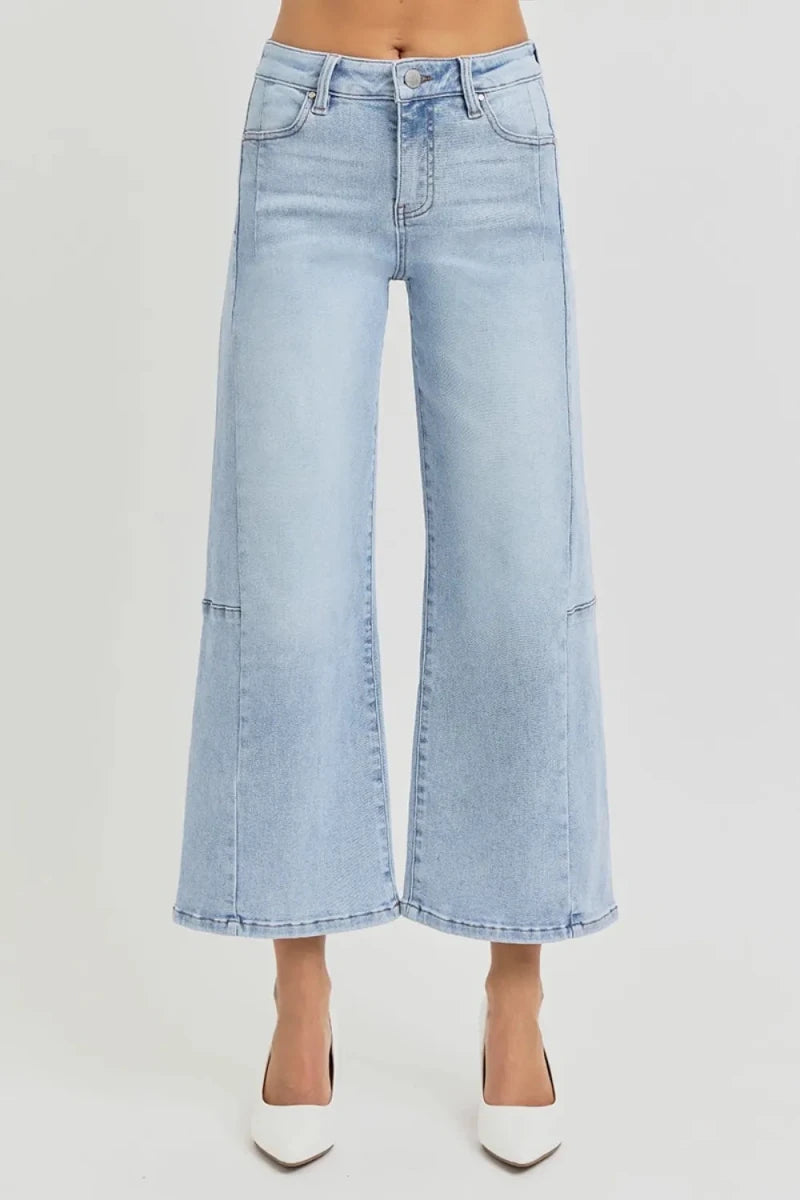 RISEN Full Size High Rise Seamed Detail Wide Leg Crop Jeans - AMVIM