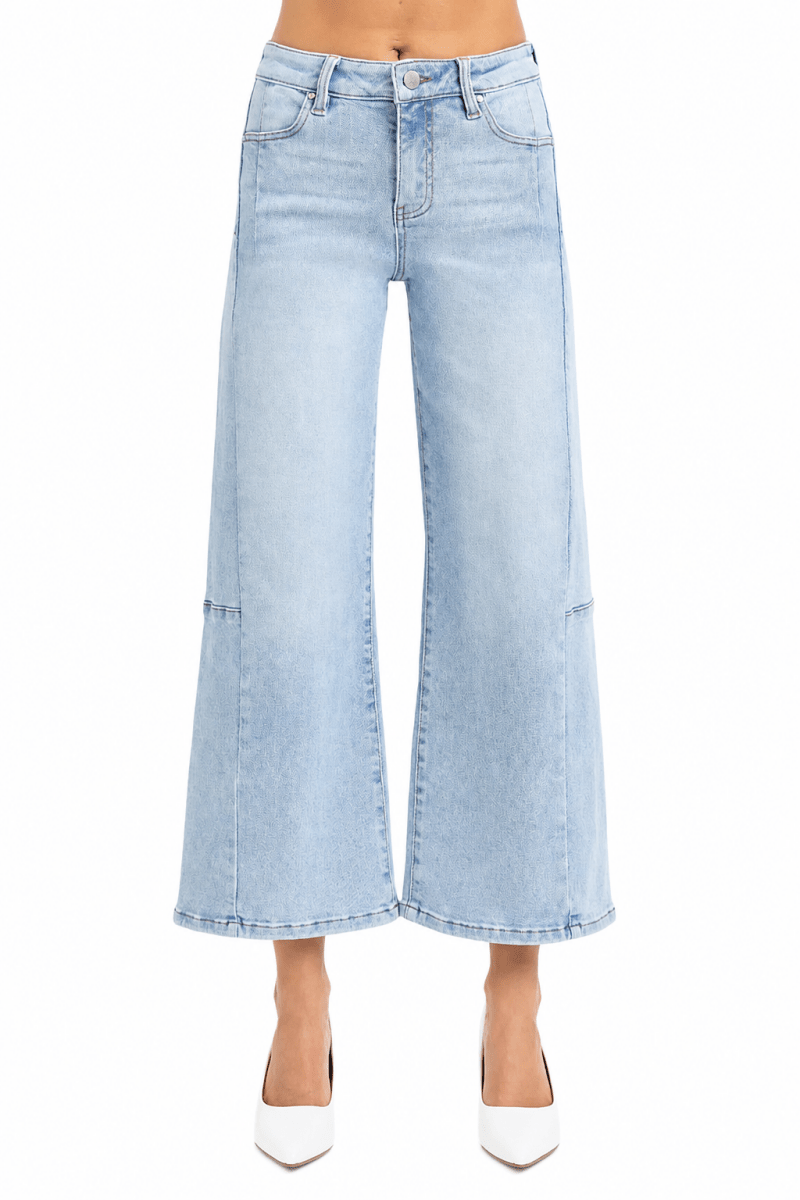 RISEN Full Size High Rise Seamed Detail Wide Leg Crop Jeans - AMVIM