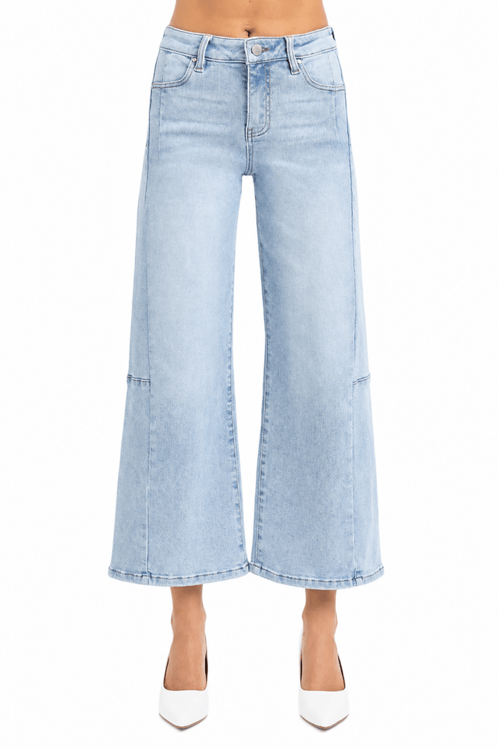 RISEN Full Size High Rise Seamed Detail Wide Leg Crop Jeans - AMVIM