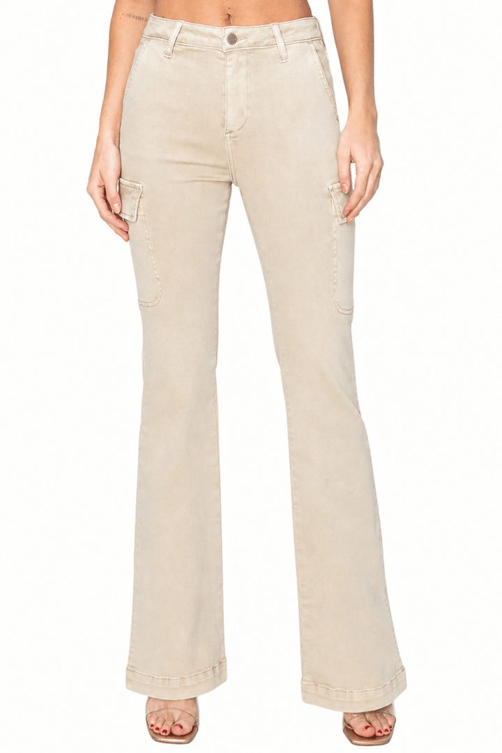 RISEN Full Size High Rise Side Slit Cargo Bootcut Jeans - AMVIM
