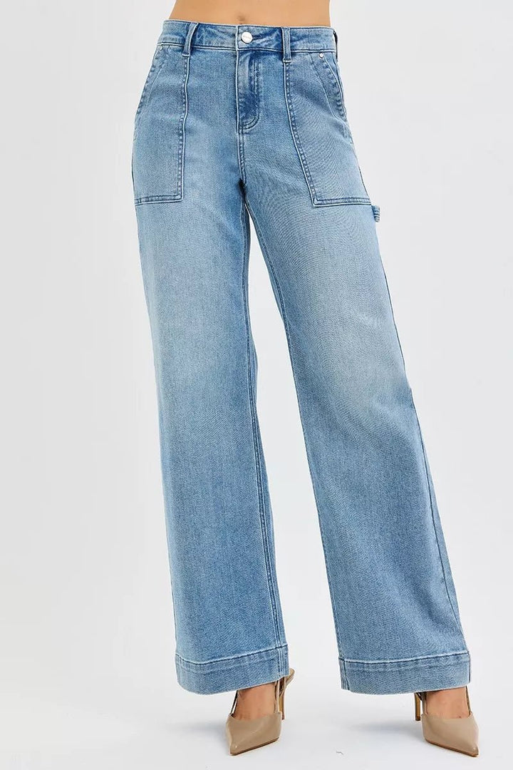 RISEN Full Size High Rise Straight Leg Jeans with Front Pockets Plus Size - AMVIM