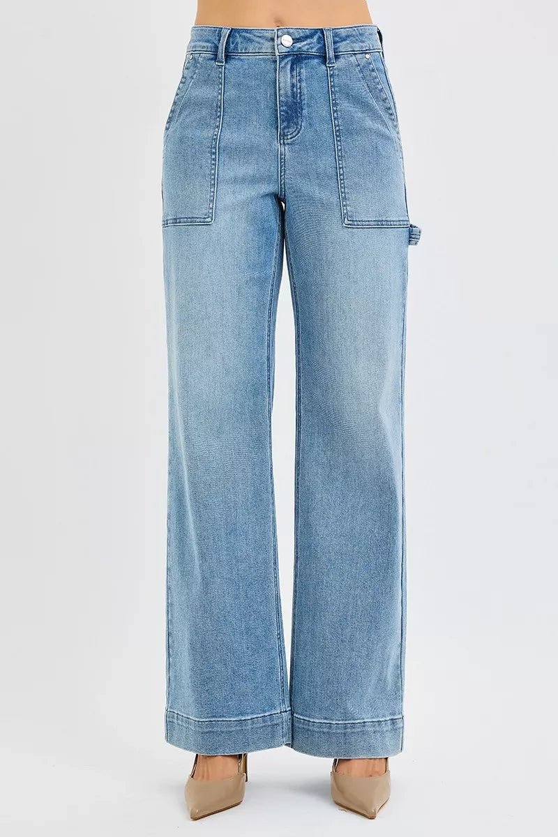 RISEN Full Size High Rise Straight Leg Jeans with Front Pockets Plus Size - AMVIM