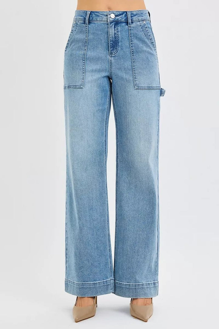 RISEN Full Size High Rise Straight Leg Jeans with Front Pockets Plus Size - AMVIM