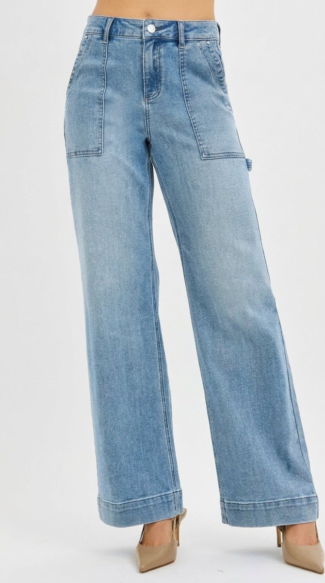 RISEN Full Size High Rise Straight Leg Jeans with Front Pockets Plus Size - AMVIM