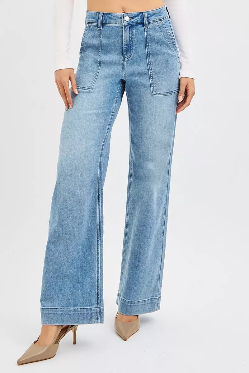 RISEN Full Size High Rise Straight Leg Jeans with Front Pockets Plus Size - AMVIM