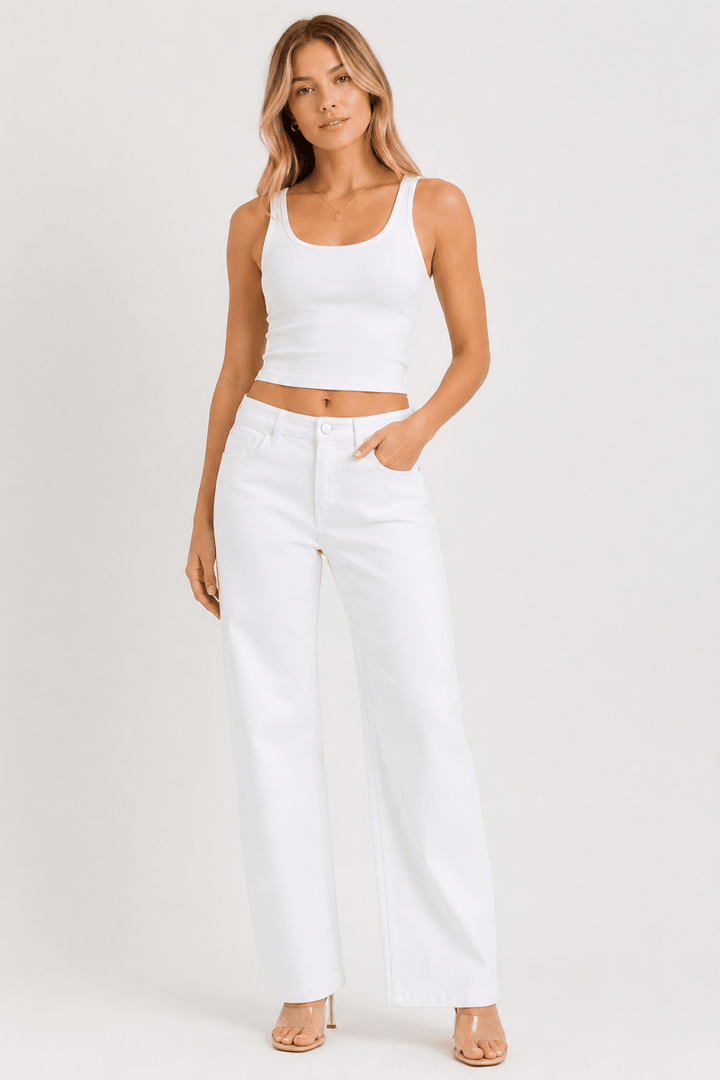 RISEN Full Size High Rise Wide Leg Baggy Pants Plus Size - AMVIM