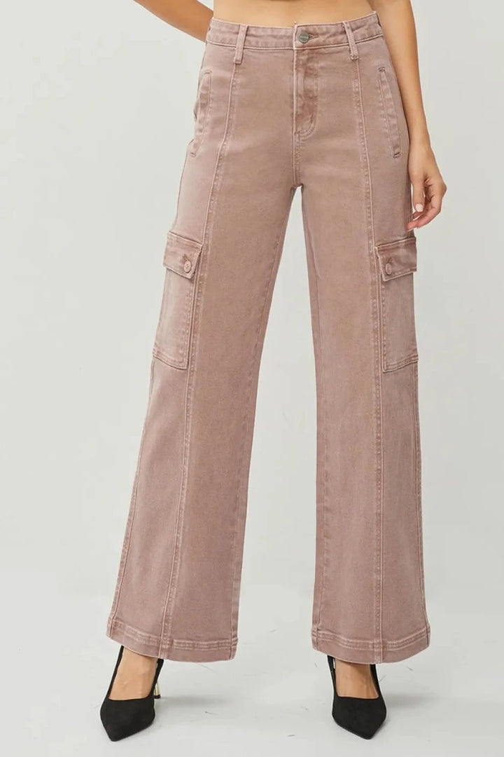 RISEN Full Size High Rise Wide Leg Cargo Jeans - AMVIM
