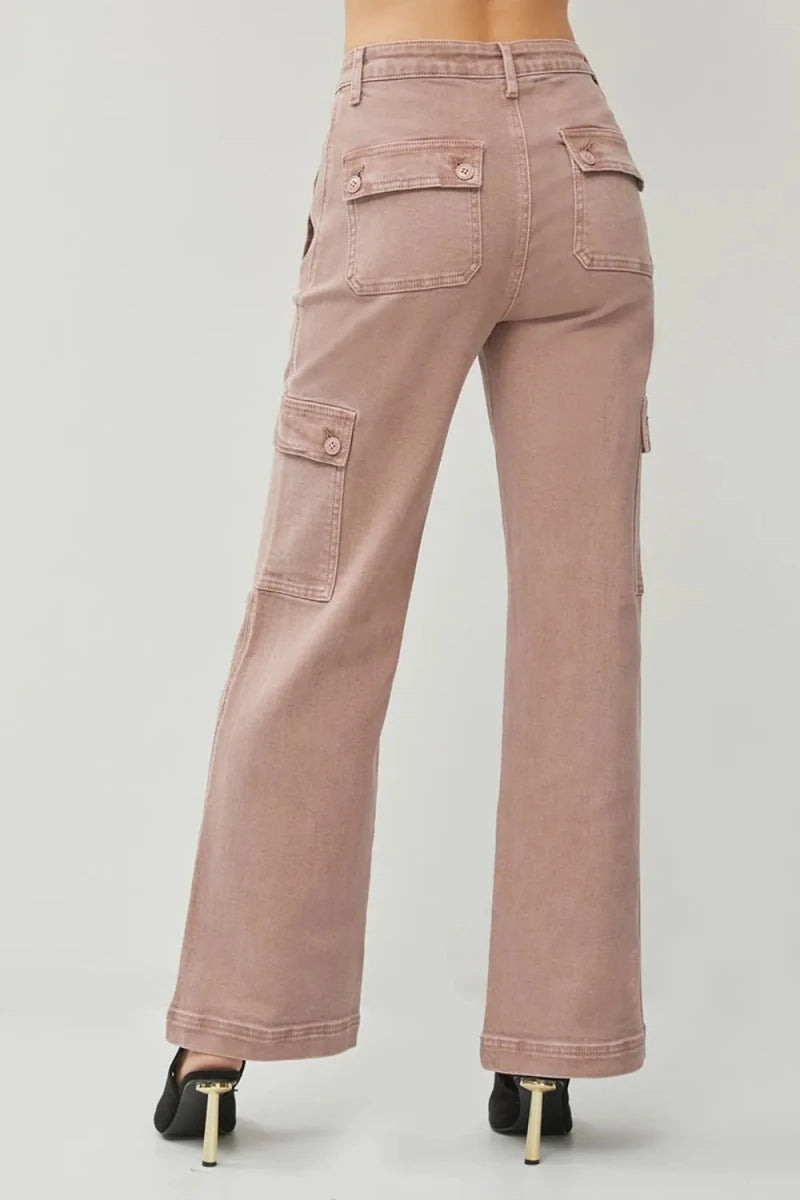 RISEN Full Size High Rise Wide Leg Cargo Jeans - AMVIM