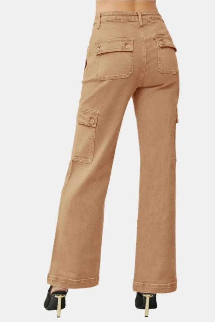 RISEN Full Size High Rise Wide Leg Cargo Jeans - AMVIM