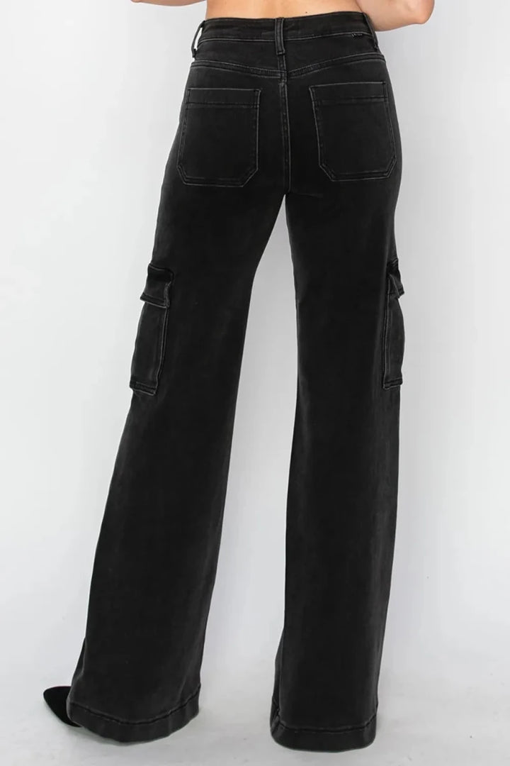 Risen Full Size High Rise Wide Leg Cargo Jeans - AMVIM