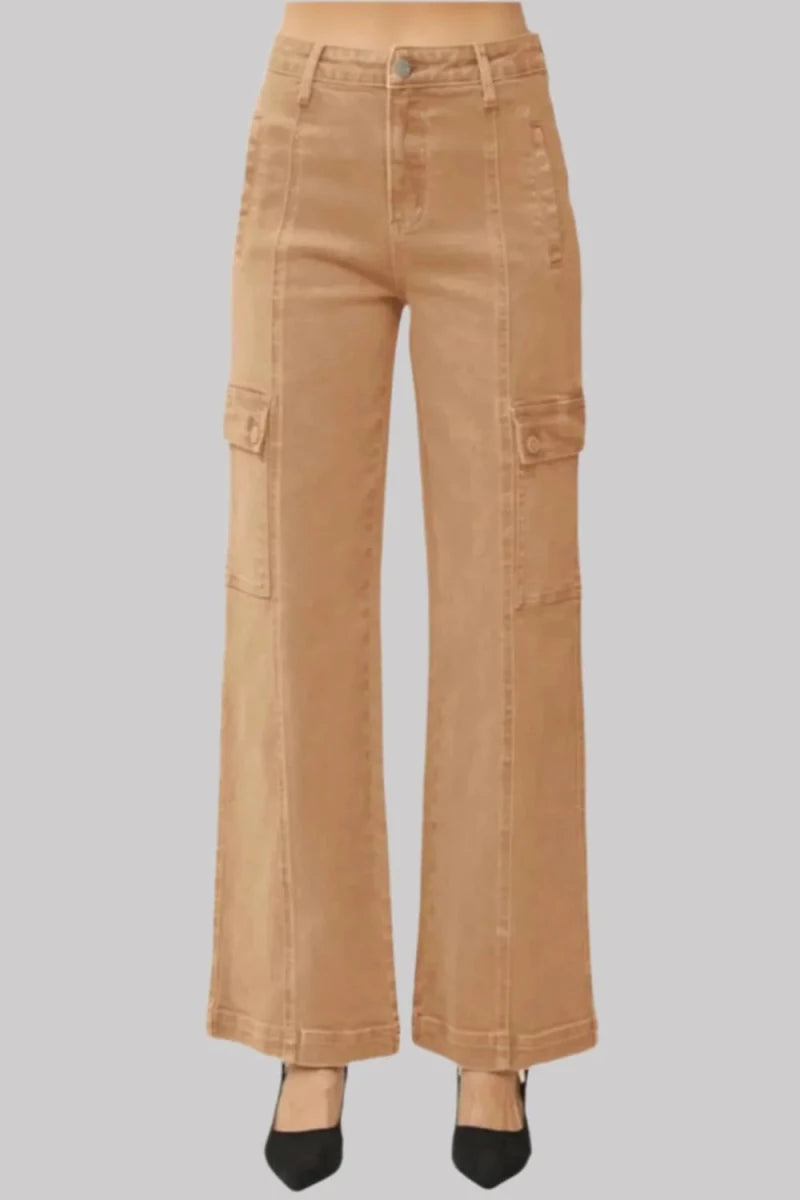 RISEN Full Size High Rise Wide Leg Cargo Jeans - AMVIM