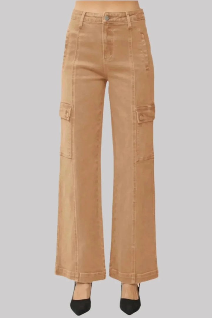 RISEN Full Size High Rise Wide Leg Cargo Jeans - AMVIM