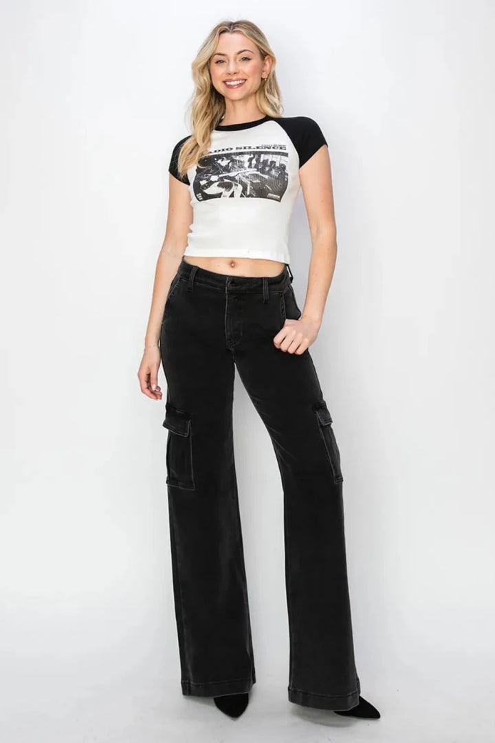 Risen Full Size High Rise Wide Leg Cargo Jeans - AMVIM