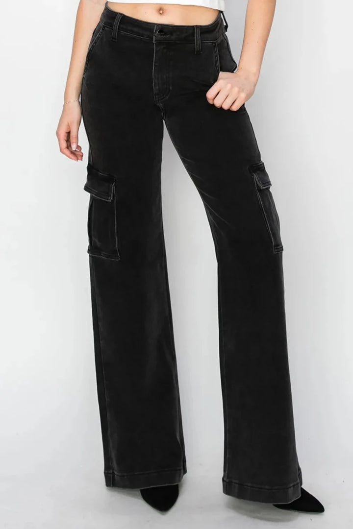 Risen Full Size High Rise Wide Leg Cargo Jeans - AMVIM